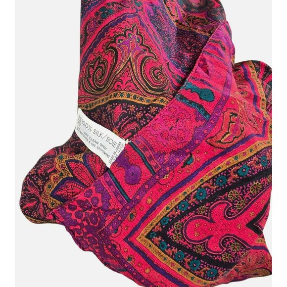 Liz Claiborne Silk Scarf Blue Red Purple Paisley Floral Hibiscus Flower DH722 - Picture 7 of 8